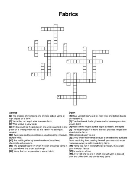 metal threaded fabric crossword puzzle